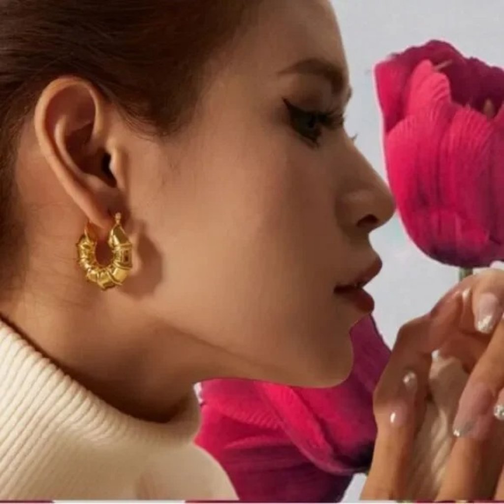 Zara Bamboo 18k Gold Famous Designer Hoop Earrings